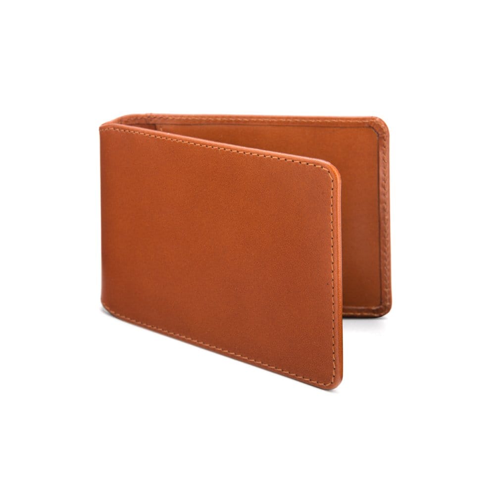 Leather travel card wallet, havana tan, front