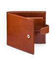 Leather wallet with coin purse, ID and tab closure, havana tan, front