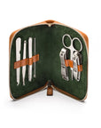 Leather zip around 7 piece manicure set, havana tan, open