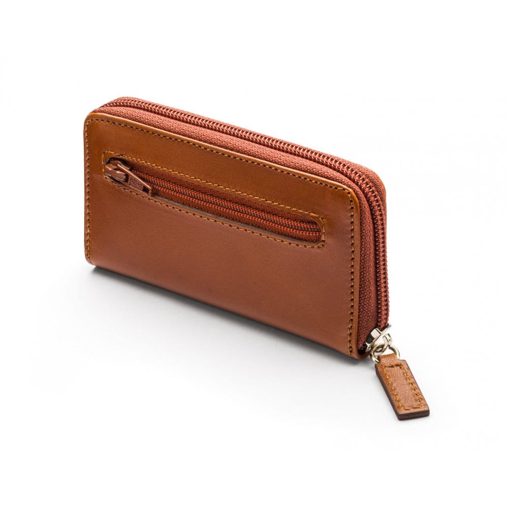 Leather zip around key case, havana tan, back