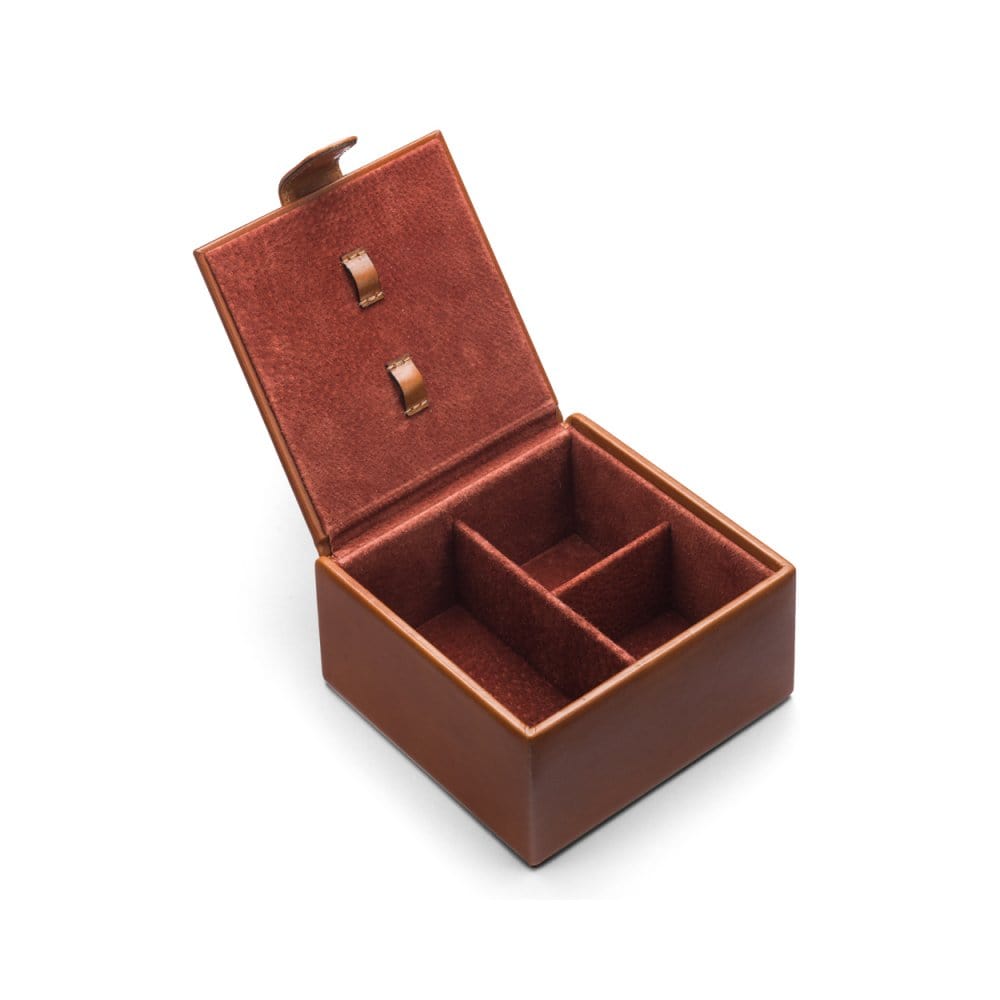 Men's leather accessory box, tan, inside