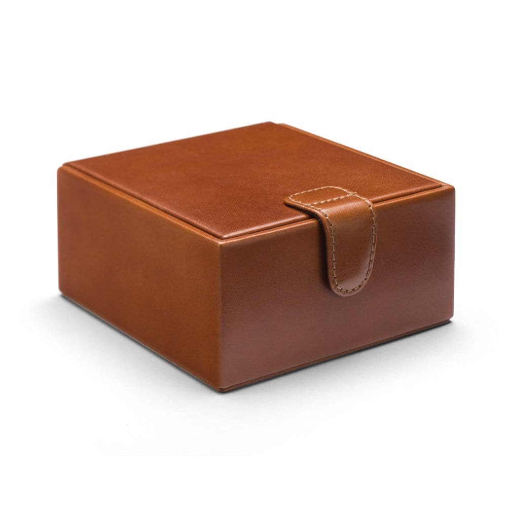 Men's leather accessory box, tan, front