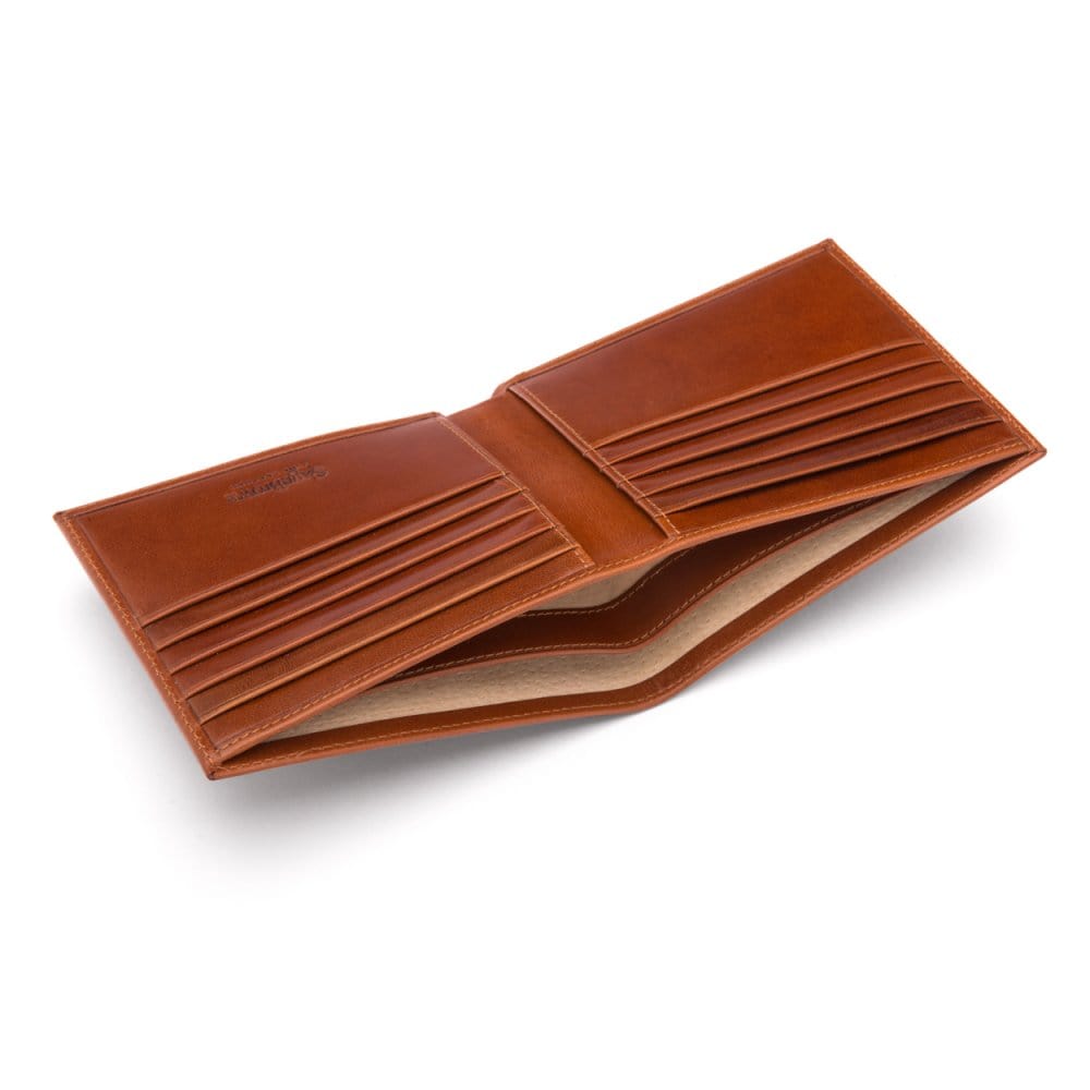 Men's leather billfold wallet, havana tan, inside