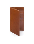 Men's tall leather wallet with 24 CC, havana tan, front