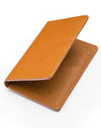 RFID bifold credit card holder, tan saffiano, open view