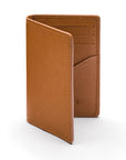 RFID bifold credit card holder, tan saffiano, front view