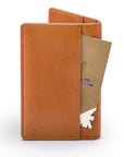 Leather card holder with RFID protection, havana tan, back