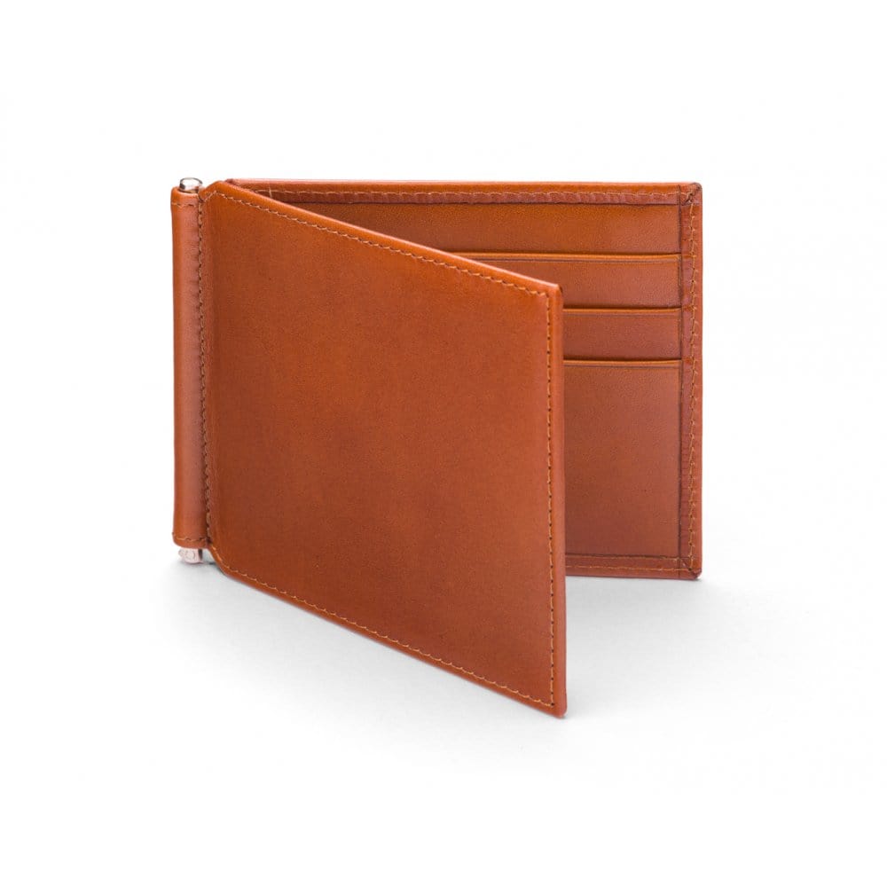 Havana Tan Compact Leather Wallet With Money Clip