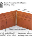 Leather money clip wallet, havana tan, features