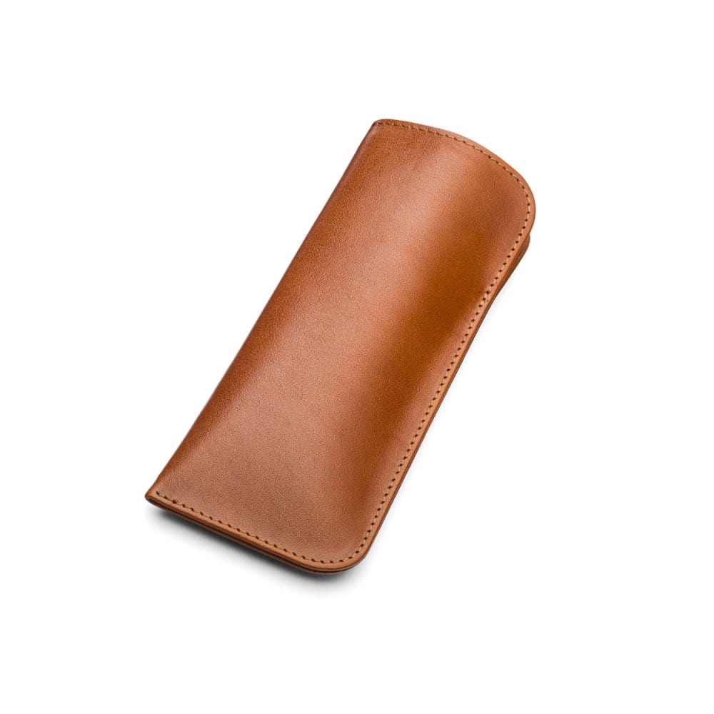 Small leather glasses case, havana tan, front