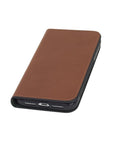 Leather iPhone XR wallet case, havana tan, front