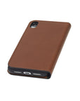 Leather iPhone XR wallet case, havana tan, base