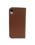 Leather iPhone XR wallet case, havana tan, back