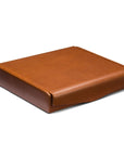 Large leather accessory box, havana tan, front