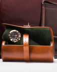 Large leather watch roll, tan, lifestyle