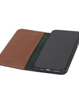 Leather iPhone 11 Pro Max wallet case, havana tan, inside