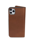 Leather iPhone 11 Pro Max wallet case, havana tan, back