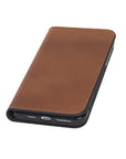 Leather iPhone 11 Pro Max wallet case, havana tan, front