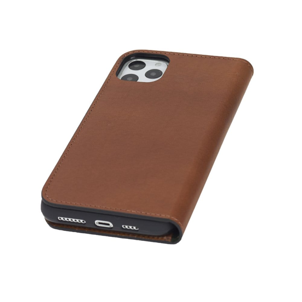 Leather iPhone 11 Pro Max wallet case, havana tan, base