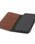 Leather iPhone 11 Pro wallet case, havana tan, inside