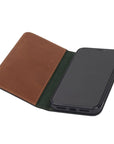 Leather iPhone 11 wallet case, havana tan, inside