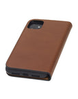 Leather iPhone 11 wallet case, havana tan, reverse