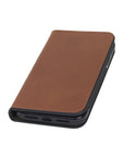 Leather iPhone 11 wallet case, havana tan, front