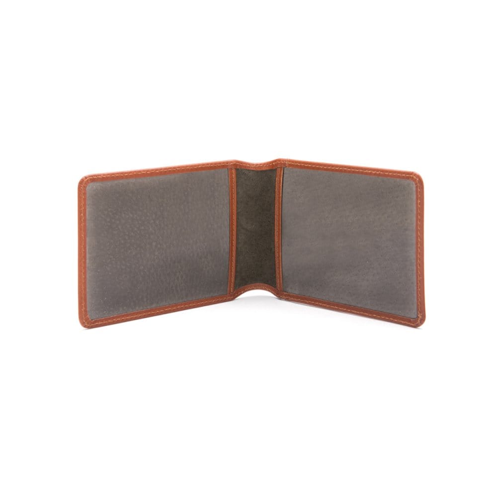 Leather Oyster card holder, havana tan, open