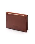 Leather tri-fold travel card holder, havana tan with green, back