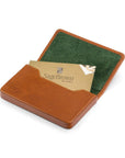 Leather business card holder with magnetic closure, tan, inside