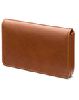 Leather business card holder with magnetic closure, tan, front