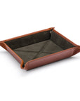 Leather valet tray, havana tan with green