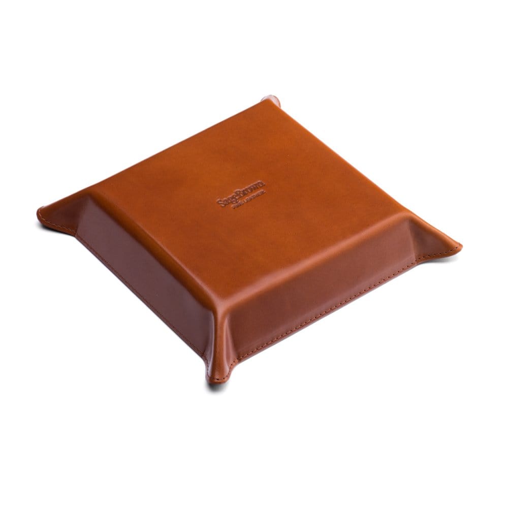 Leather valet tray, havana tan with green, base