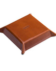 Leather valet tray, havana tan with green, base