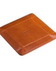 Leather valet tray, havana tan with green, flat base