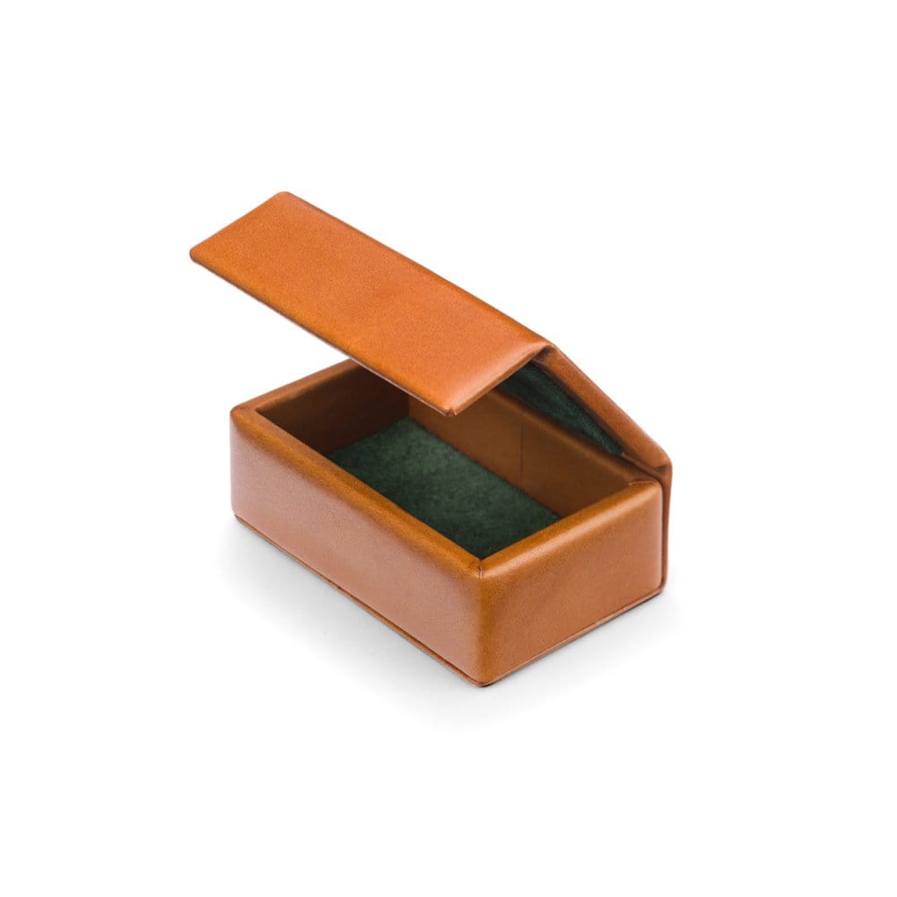 Mini leather accessory box, tan, open