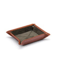 Small leather valet tray, havana tan with green, front