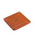 Small leather valet tray, havana tan with green, reverse