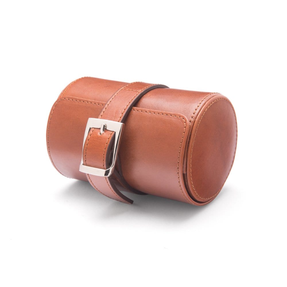 Small leather watch roll, tan, front