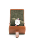 Small leather watch roll, tan, inside