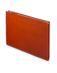 Zip top leather folder, havana tan, side view