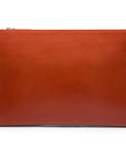 Zip top leather folder, havana tan, back view