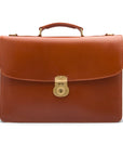 Bridle hide briefcase with brass lock, Harvard, tan, front