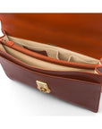 Bridle hide briefcase with brass lock, Harvard, tan, inside