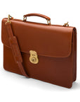 Bridle hide briefcase with brass lock, Harvard, tan, side