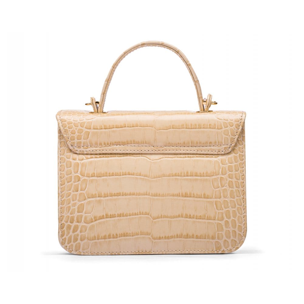 Small leather top handle bag, ivory croc, back