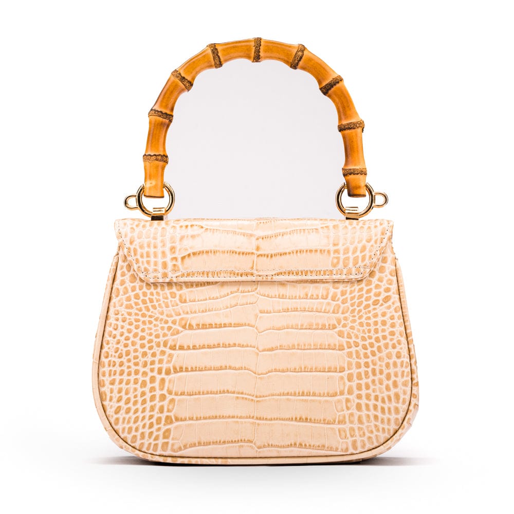 Bamboo handle bag, ivory croc, back view