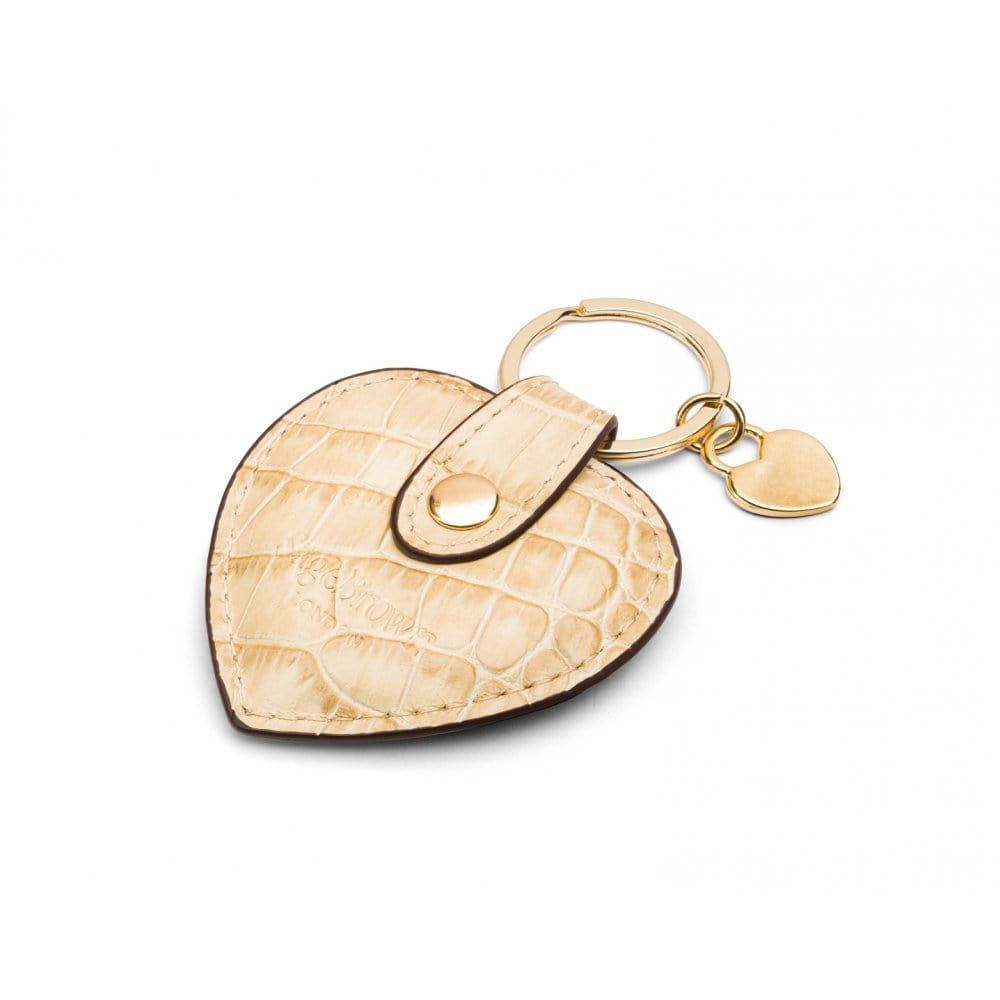 Leather heart shaped key ring, ivory croc, back