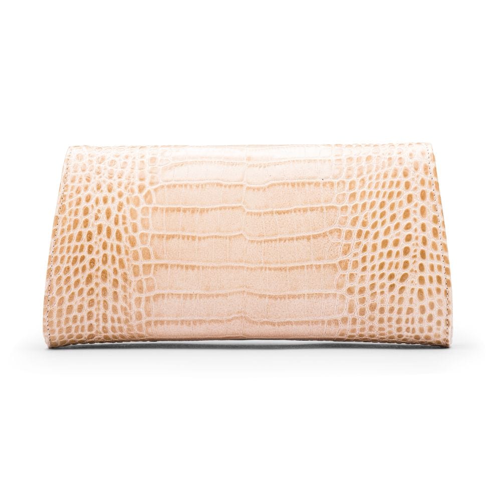 Leather clutch bag, ivory croc, back view