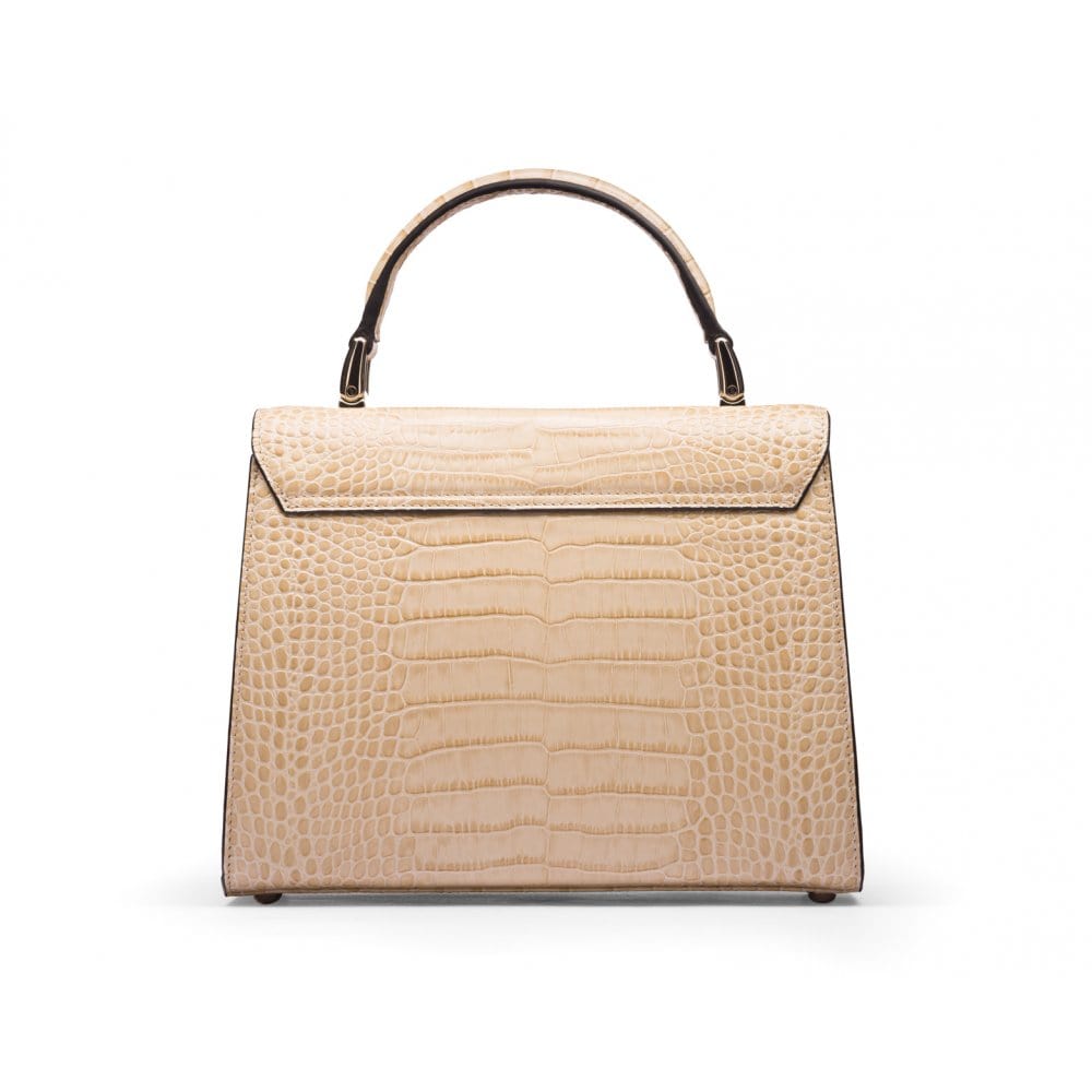 Leather top handle bag, Burnett bag, ivory croc, back view